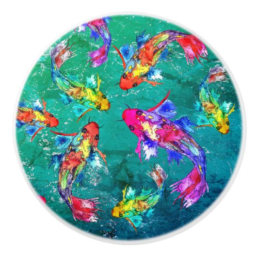 美しいコイの魚の池ノブとプル セラミックノブ (正面)