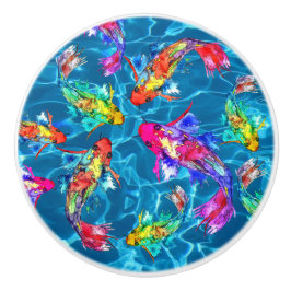 美しいコイの魚の池ノブとプル セラミックノブ