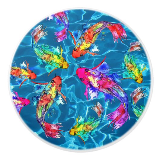 美しいコイの魚の池ノブとプル セラミックノブ (正面)