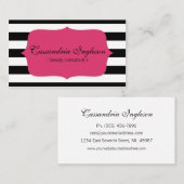 美しいコンサルタントの白黒ストライプのショッキングピンク 名刺 (正面/裏面)