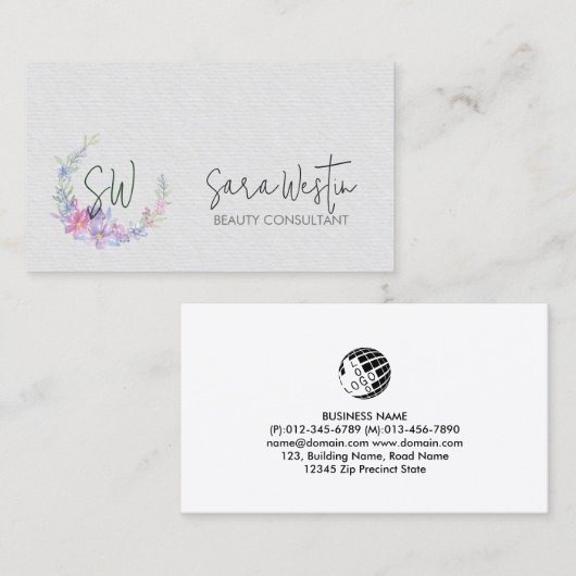 美しいコンサルタント美容師フラワーモノグラムブシン 名刺 (正面/裏面)