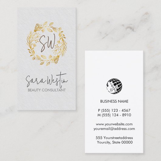 美しいコンサルタント美容師フラワーモノグラム 名刺 (正面/裏面)
