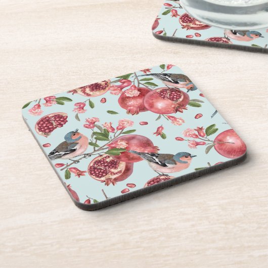 美しいコースター – 鳥 – ザクロ – ギフト コースター (左側)