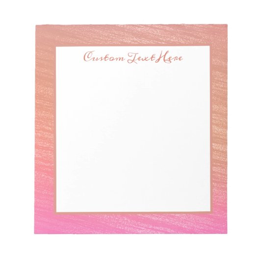 美しいコーラルピンクのブラシパターパーソナライズされたン ノートパッド (正面)
