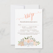 美しいコーラルピーチウォーターバラ結婚ズ 出欠カード (正面)