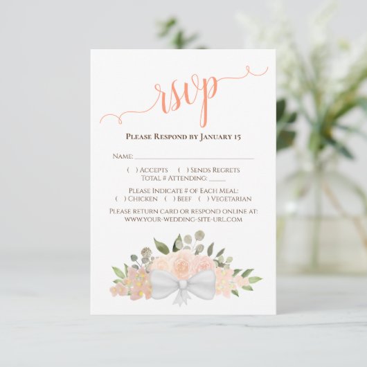 美しいコーラルピーチウォーターバラ結婚ズ 出欠カード (スタンド正面)