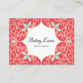 美しいコーラルレッドローズ金ゴールドスワーズ美しいサロン 名刺