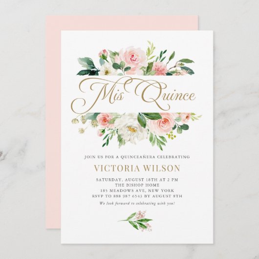 美しいコーラル ピンクの芍薬のミス キンセアニエラ 招待状 (正面/裏面)