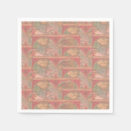 美しいコーラル ヴィンテージ ラテン世界地図 デコパージュ スタンダードカクテルナプキン (正面)