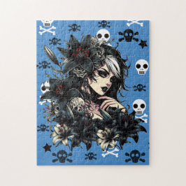 美しいゴシックガールブラックライリーフラワーアート ジグソーパズル