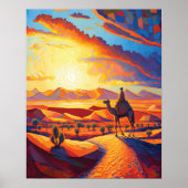 美しいゴールデンアワーデザートサンセット&ラクダ ポスター (正面)
