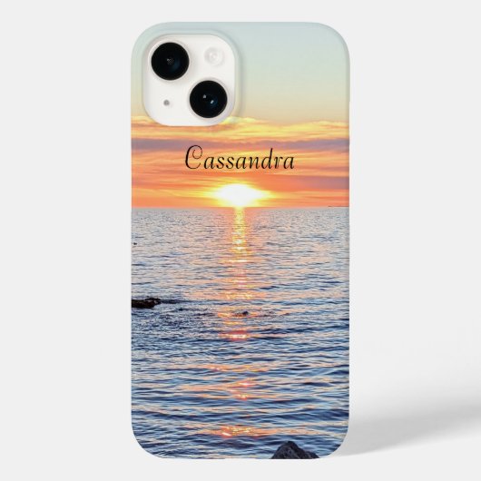 美しいゴールデンサンセットオーバー海名前をカスタムする Case-Mate iPhoneケース (裏面)