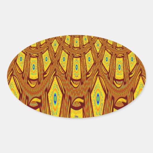 美しいゴールデンブラウンアフリカの部族プリントベクター 楕円形シール (正面)