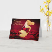 美しいゴールデンマーメイドと赤いハート誕生日 カード (黄色い花)