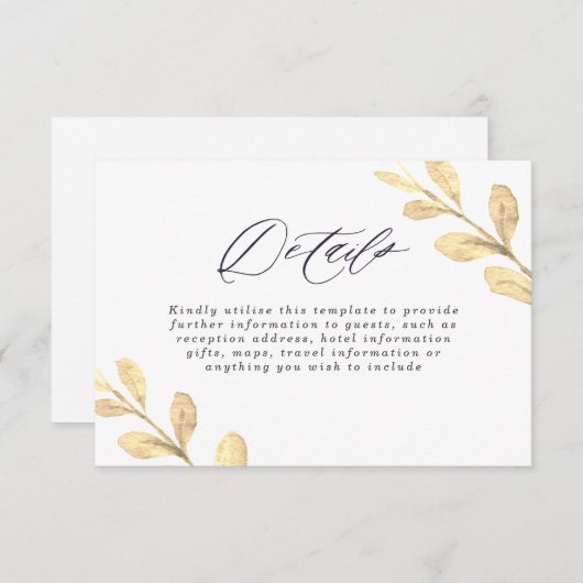 美しいゴールデンリーフウォーターカラーエレガントな結婚式 エンクロージャーカード (正面/裏面)