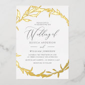 美しいゴールデンリーフリースフォイル結婚ズ 箔招待状 (正面)