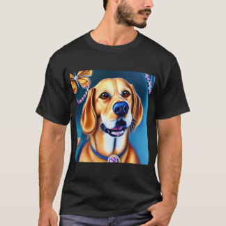 美しいゴールデンレトリバー・キャラクター オイルペインティング Tシャツ