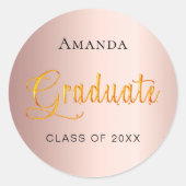 美しいゴールドの名前の帽子　卒業 ラウンドシール (正面)