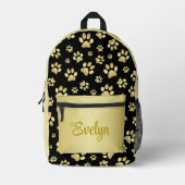 美しいゴールドの肉球プリント(黒背景) プリントバックパック (正面)