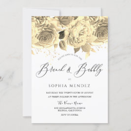 美しいゴールドの花の ブライダルシャワーブラン ち とバブル 招待状