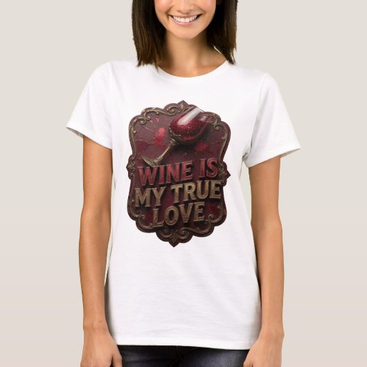 美しいゴールドのWINE IS MY TRUE LOVE Tシャツ (正面)