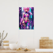 美しいサイバーパンクの女性 ポスター (キッチン)