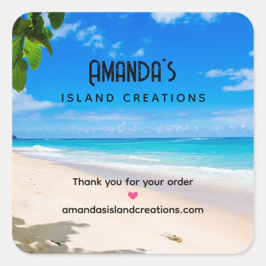 美しいサニートロピカルビーチ写真 スクエアシール (正面)