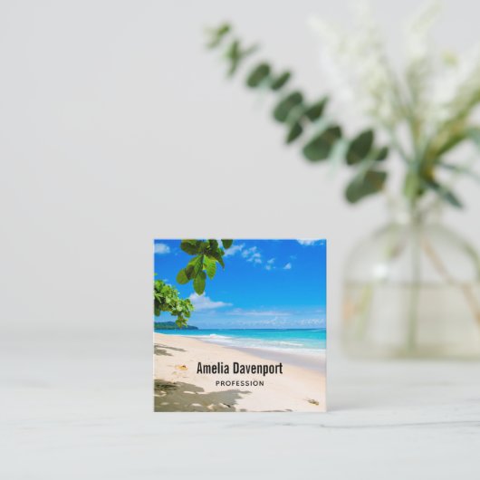 美しいサニートロピカルビーチ写真 スクエア名刺 (スタンド正面)