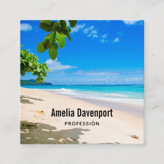 美しいサニートロピカルビーチ写真 スクエア名刺 (正面)