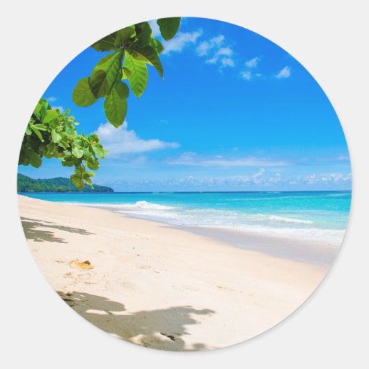 美しいサニートロピカルビーチ写真 ラウンドシール (正面)