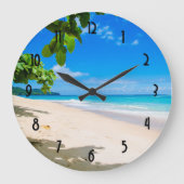 美しいサニートロピカルビーチ写真 ラージ壁時計 (正面)