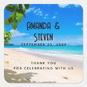 美しいサニートロピカルビーチ結婚写真 スクエアシール (正面)