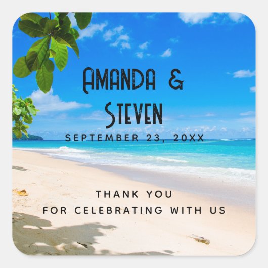 美しいサニートロピカルビーチ結婚写真 スクエアシール (正面)
