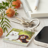 美しいサモエード&イングリッシュシェパップス キーホルダー (正面右)