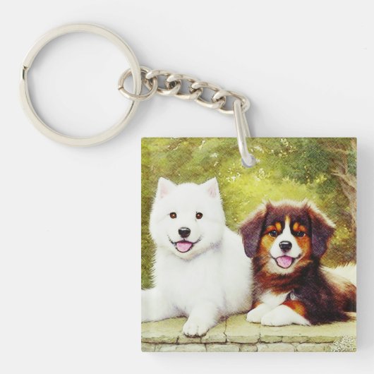美しいサモエード&イングリッシュシェパップス キーホルダー (正面)
