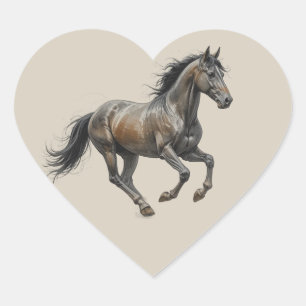 美しいサラブレッドの愛情あふれる馬のアート ハートシール