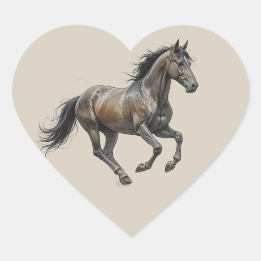 美しいサラブレッドの愛情あふれる馬のアート ハートシール (正面)