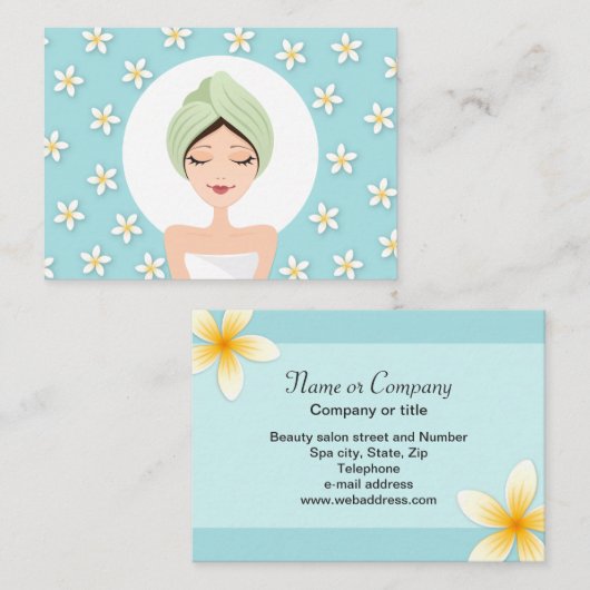 美しいサロンまたはスパ名刺-アクアブルー 名刺 (正面/裏面)