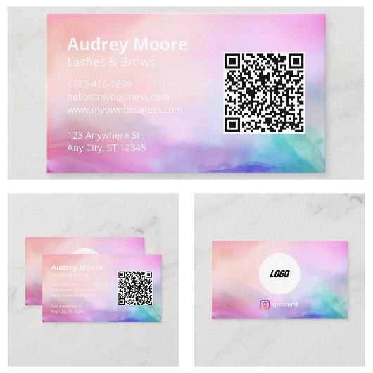 美しいサロンまばたきブローズロゴQRコード 名刺