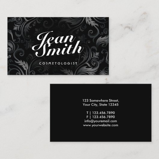 美しいサロンエレガントブラックオーナメント美容師  名刺 (正面/裏面)