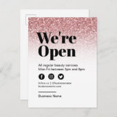 美しいサロンオープンビジネスバラ金ゴールドグリッター 案内ポストカード (正面/裏面)