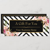 美しいサロンギフト券金ゴールドストライプフローラ (正面/裏面)