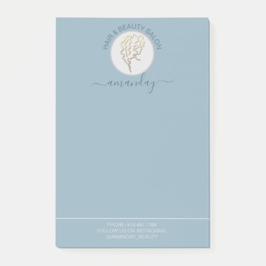 美しいサロンゴールデンロゴ美容師ブルーアドレス ポストイット (正面)