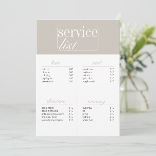 美しいサロンサービス価格表 (スタンド正面)