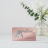 美しいサロンスタイリストメタリックバラ金ゴールド+シルバー 名刺 (スタンド正面)