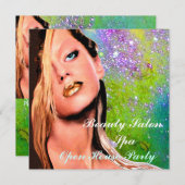 美しいサロンスパオープンハウスパーティーモノグラム 招待状 (正面/裏面)