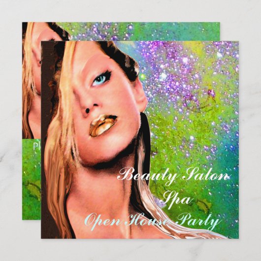 美しいサロンスパオープンハウスパーティーモノグラム 招待状 (正面/裏面)