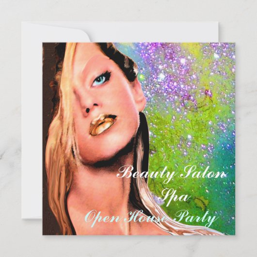 美しいサロンスパオープンハウスパーティーモノグラム 招待状 (正面)