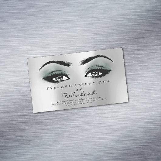 美しいサロンティール（緑がかった色）シルバーアドレスメイクアップラッシュ マグネット名刺 (インサイチュ)