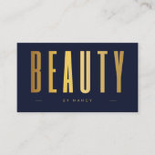 美しいサロンネイビーおよび金ゴールドQRコード&ロゴ 名刺 (正面)